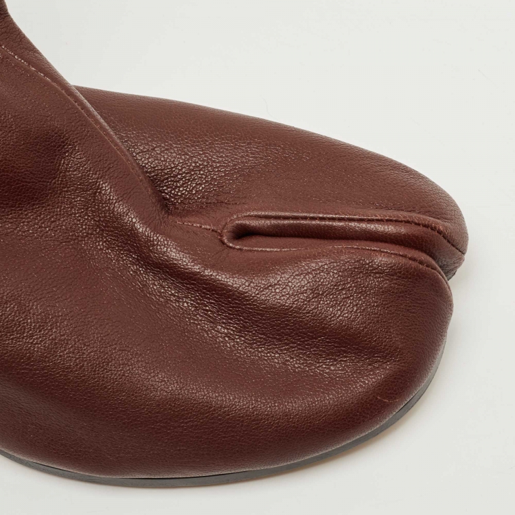 Pre Owned Maison Martin Margiela Brown Leather Tabi Ankle Boots Size 39.5