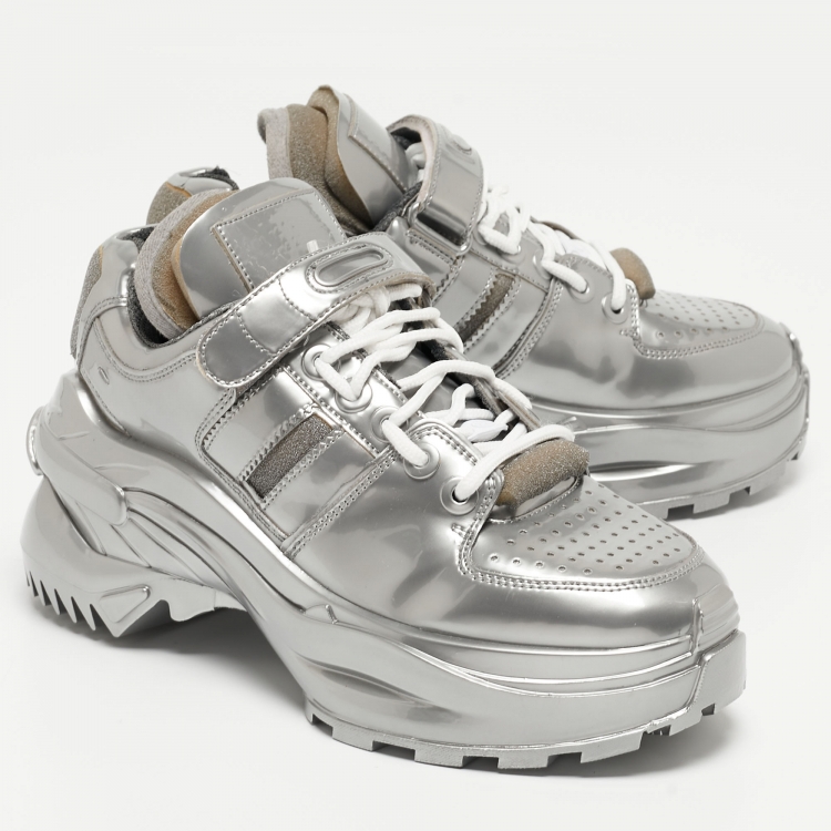 Pre Owned Maison Martin Margiela Silver PVC Lace Up  Sneakers Size 38