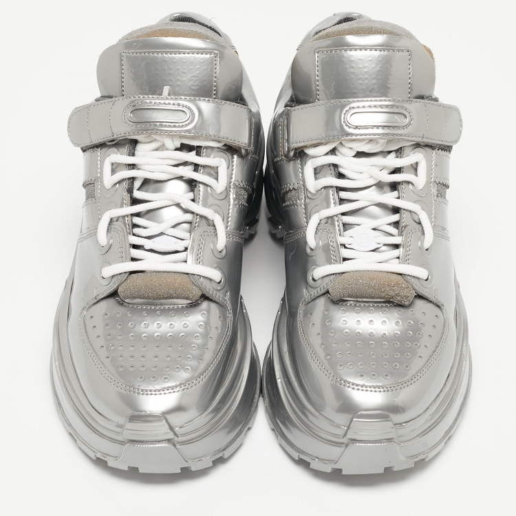 Pre Owned Maison Martin Margiela Silver PVC Lace Up  Sneakers Size 38