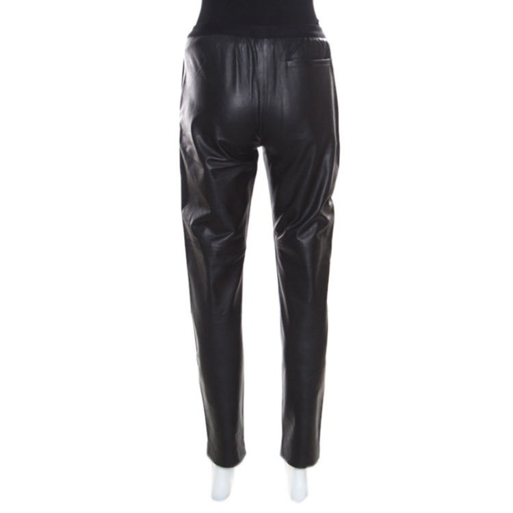 Pre Owned Maison Martin Margiela Black Lambskin Leather Leggings S