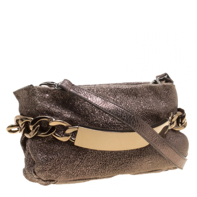 Pre Owned Maison Martin Margiela Gun Metal Textured Leather Shoulder Bag