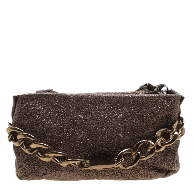 Pre Owned Maison Martin Margiela Gun Metal Textured Leather Shoulder Bag