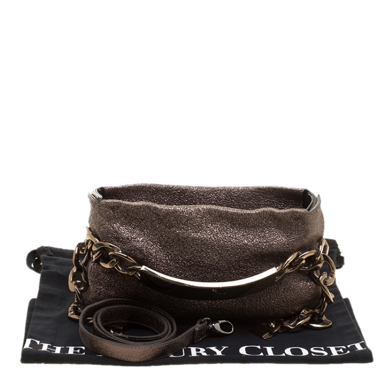 Pre Owned Maison Martin Margiela Gun Metal Textured Leather Shoulder Bag