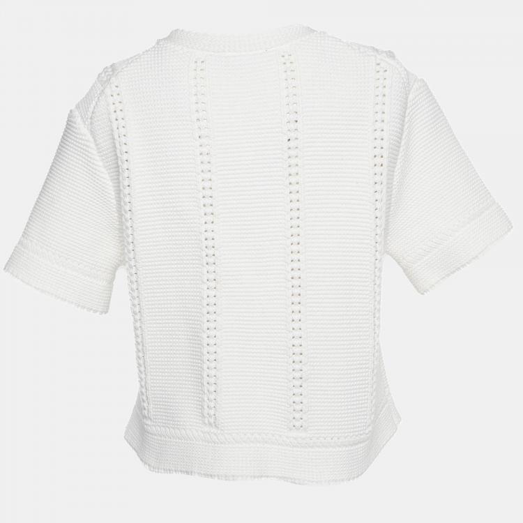 Pre Owned Maje White Cotton Knit Button Front Cropped Cardigan S