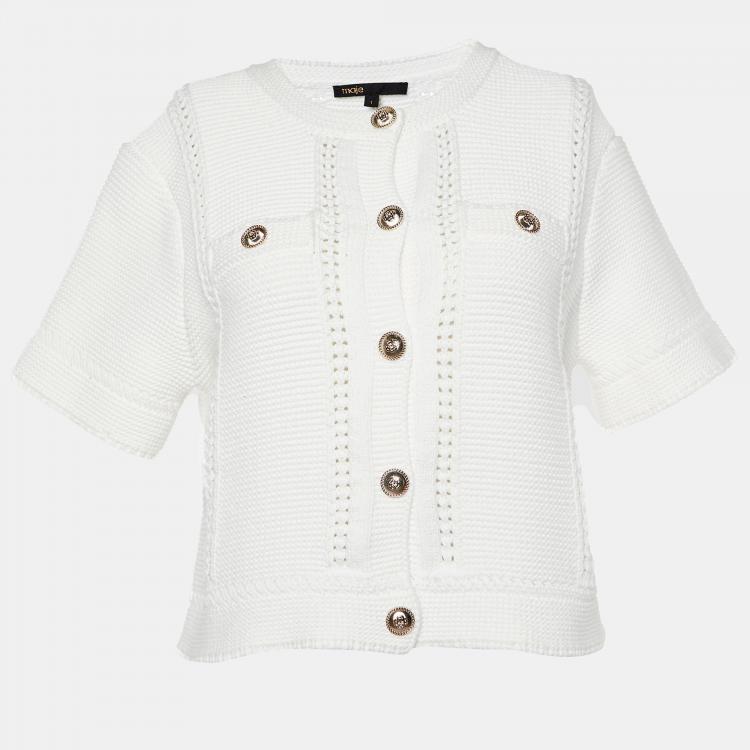 Pre Owned Maje White Cotton Knit Button Front Cropped Cardigan S