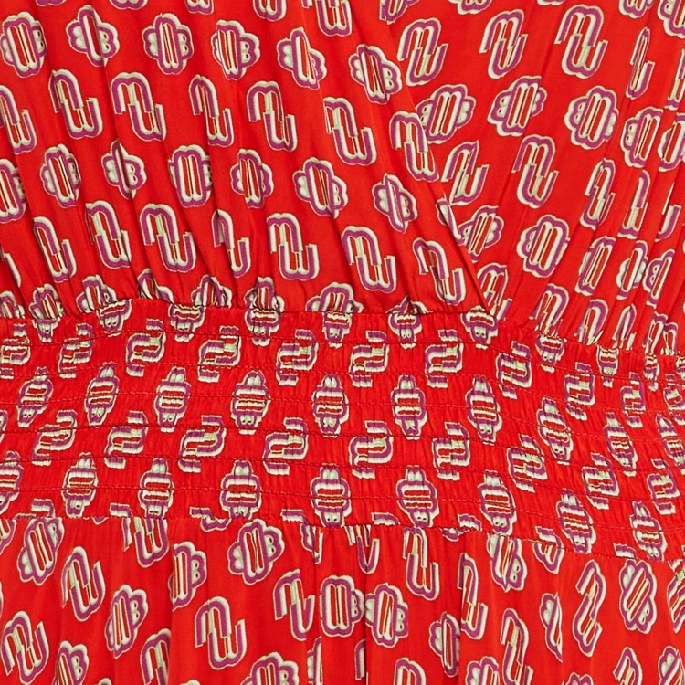 Pre Owned Maje Red Monogram Print Crepe Midi Dress L