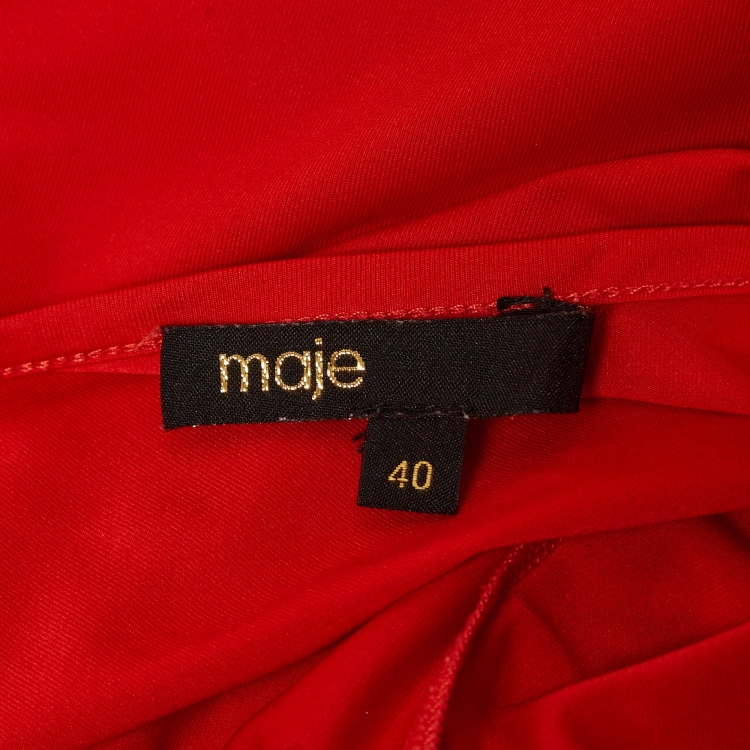 Pre Owned Maje Red Monogram Print Crepe Midi Dress L
