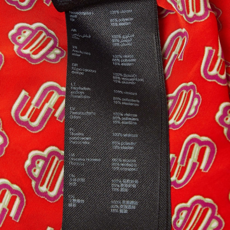 Pre Owned Maje Red Monogram Print Crepe Midi Dress L