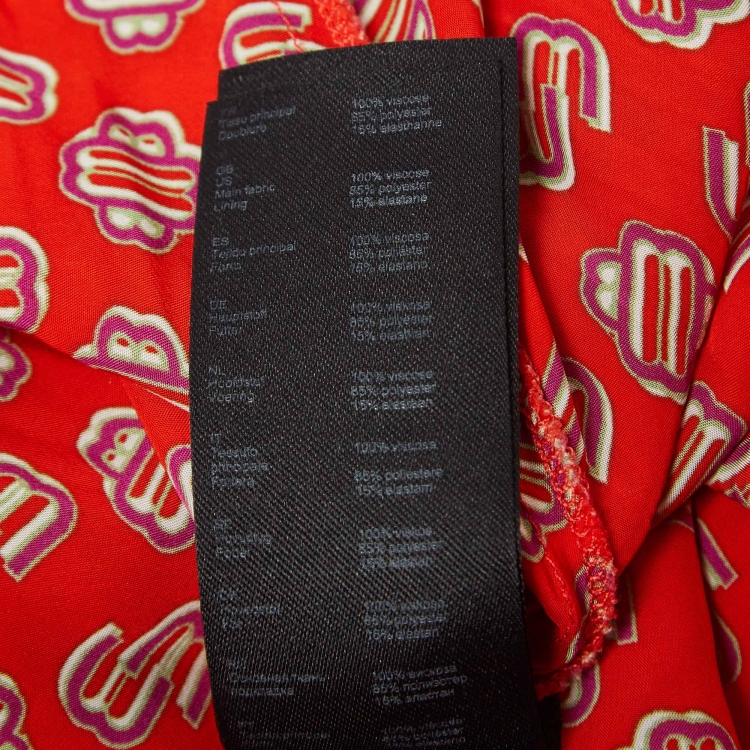 Pre Owned Maje Red Monogram Print Crepe Midi Dress L