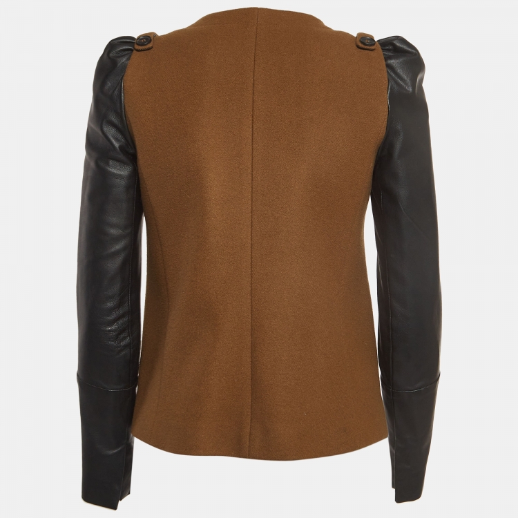 مملوكة مسبقًا Maje Brown/Black Wool and Leather Zipper Jacket S