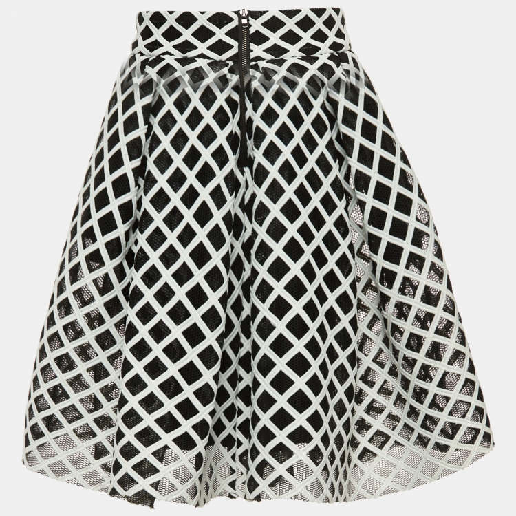Pre Owned Maje Black/White Mesh Pleated Mini Skirt S