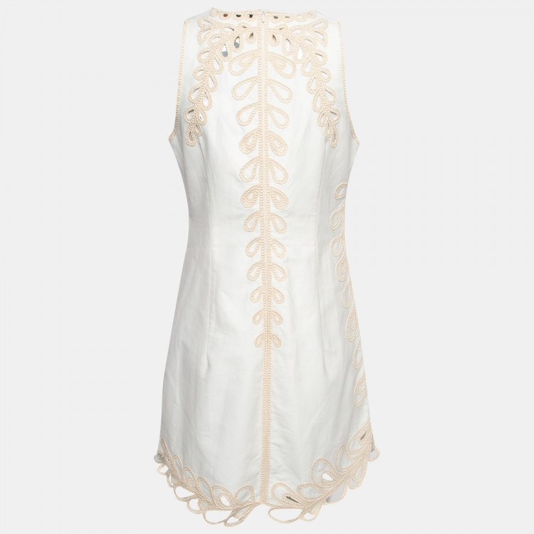 Pre Owned Maje White/Beige Embroidered Cotton Mini Dress L