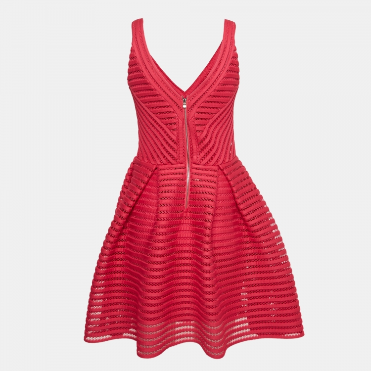 Pre Owned Maje Pink Knit & Mesh Sleeveless Mini Dress L