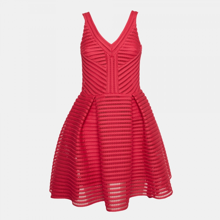 Pre Owned Maje Pink Knit & Mesh Sleeveless Mini Dress L