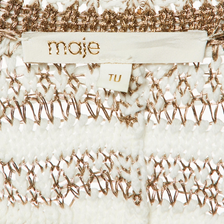 Pre Owned Maje White/Gold Crochet Knit Oversized Sweater One Size