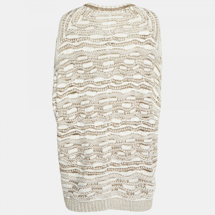 Pre Owned Maje White/Gold Crochet Knit Oversized Sweater One Size