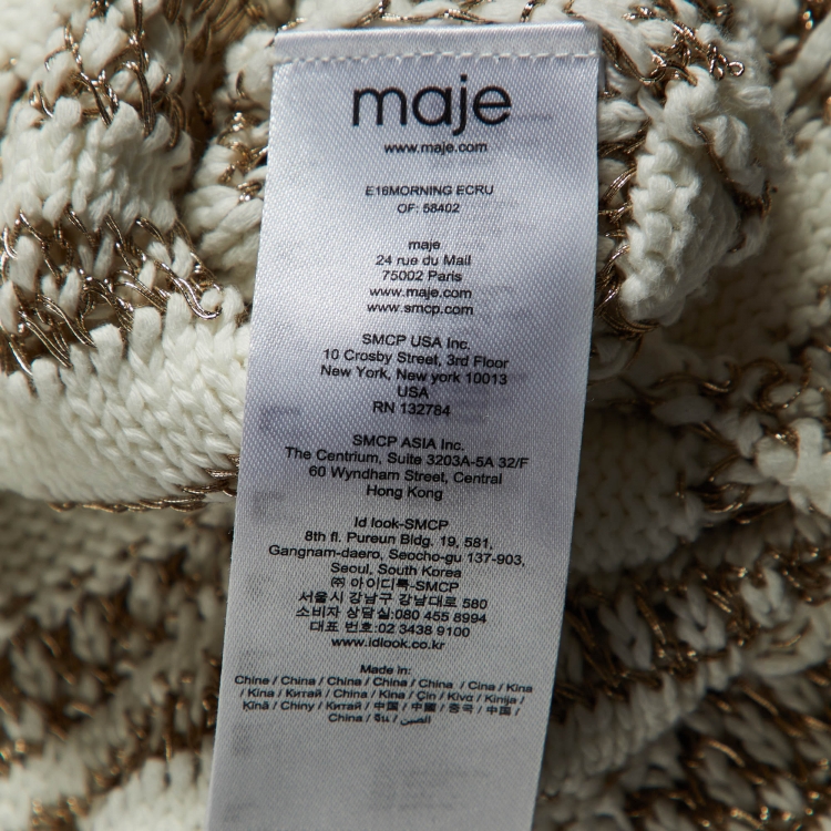 Pre Owned Maje White/Gold Crochet Knit Oversized Sweater One Size