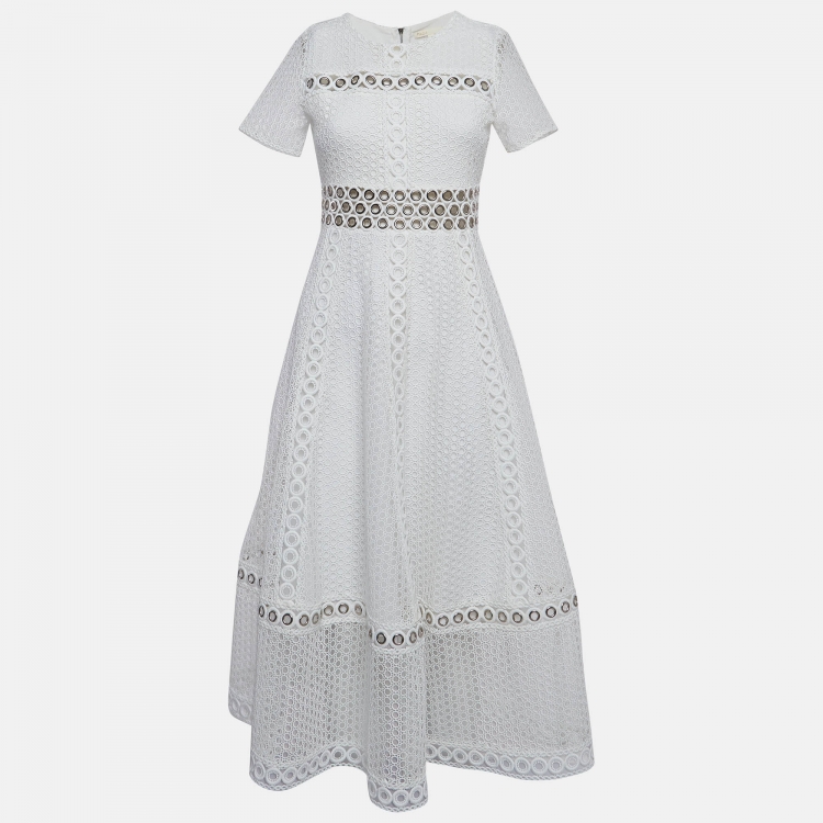 Pre Owned Maje White Lace Midi Dress M