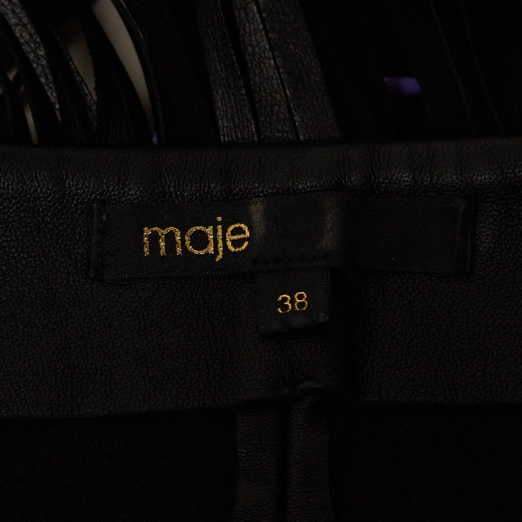 Pre Owned Maje Black Leather Fringed Short Skirt M