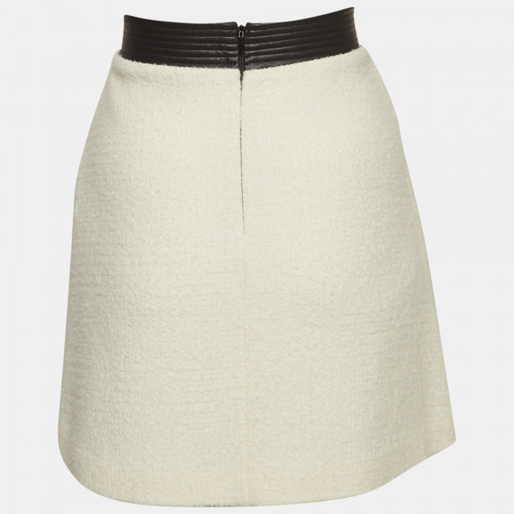 مملوكة مسبقًا Maje White Leather Trim Wool Blend Mini Skirt M