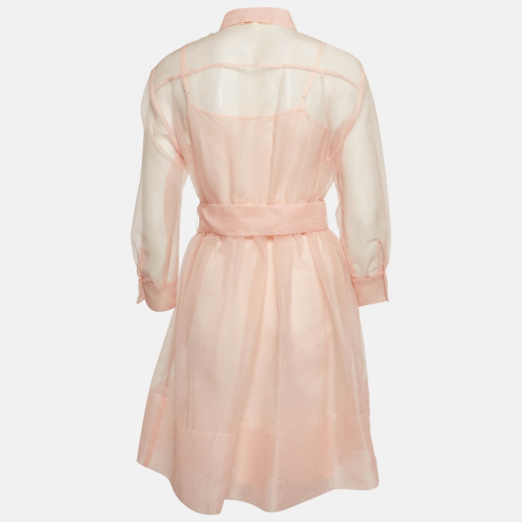 Pre Owned Maje Pink Organza Belted Mini Shirt Dress M