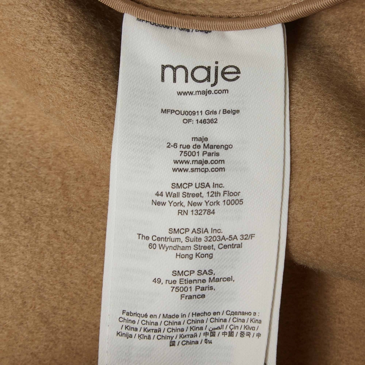 Pre Owned Maje Grey Wool Blend Fur Detailed Long Coat S