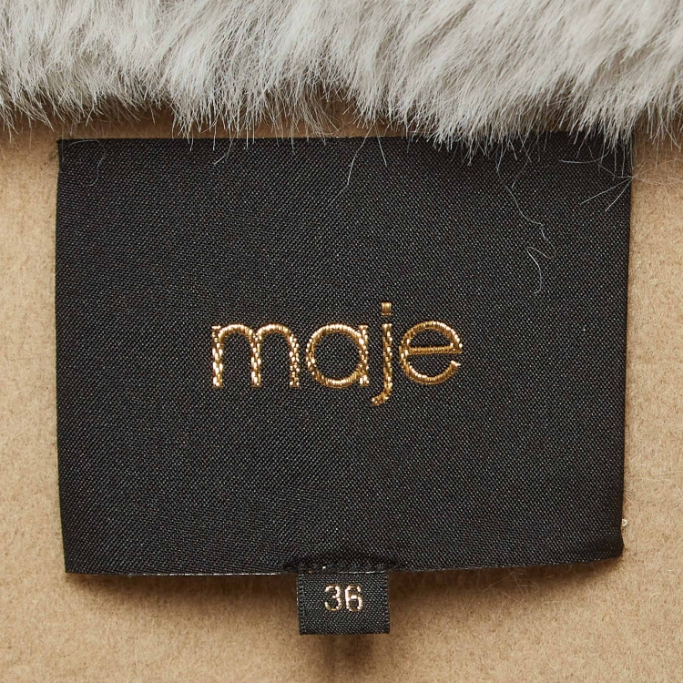 Pre Owned Maje Grey Wool Blend Fur Detailed Long Coat S