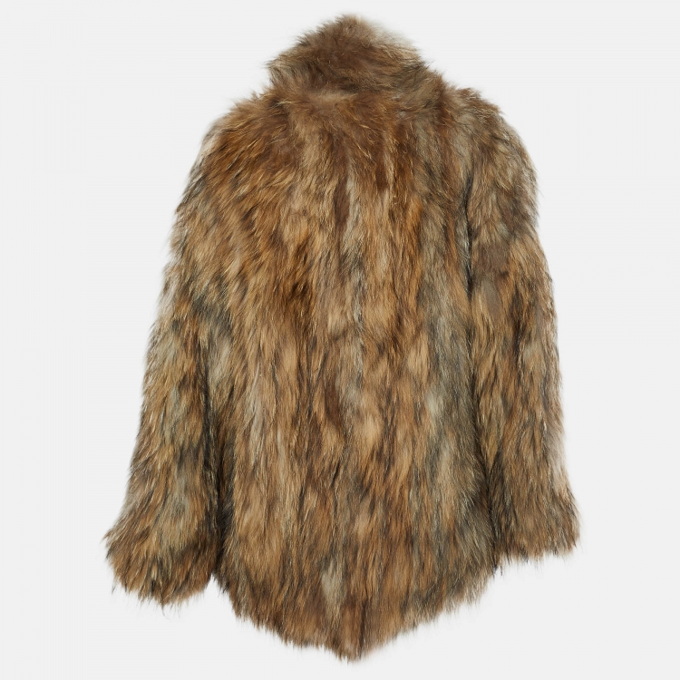 Pre Owned Maje Brown Raccoon Fur Coat One Size