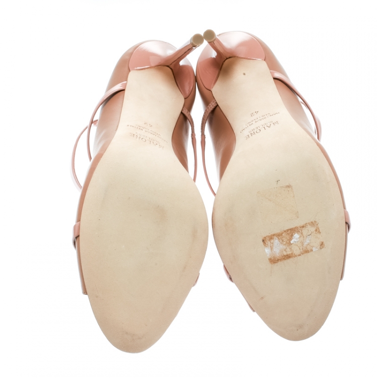 Pre Owned Malone Souliers By Roy Luwolt Beige Leather Mika Triple Band Peep Toe Pumps Size 42