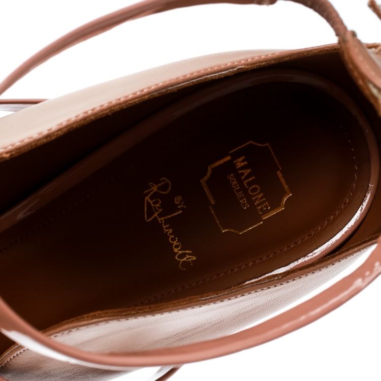 Pre Owned Malone Souliers By Roy Luwolt Beige Leather Mika Triple Band Peep Toe Pumps Size 42