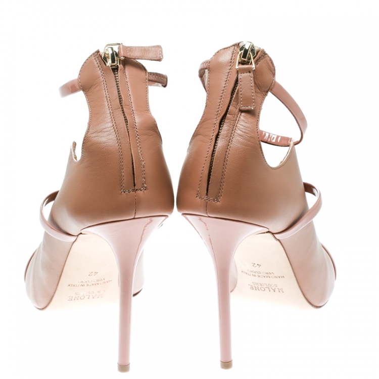 Pre Owned Malone Souliers By Roy Luwolt Beige Leather Mika Triple Band Peep Toe Pumps Size 42