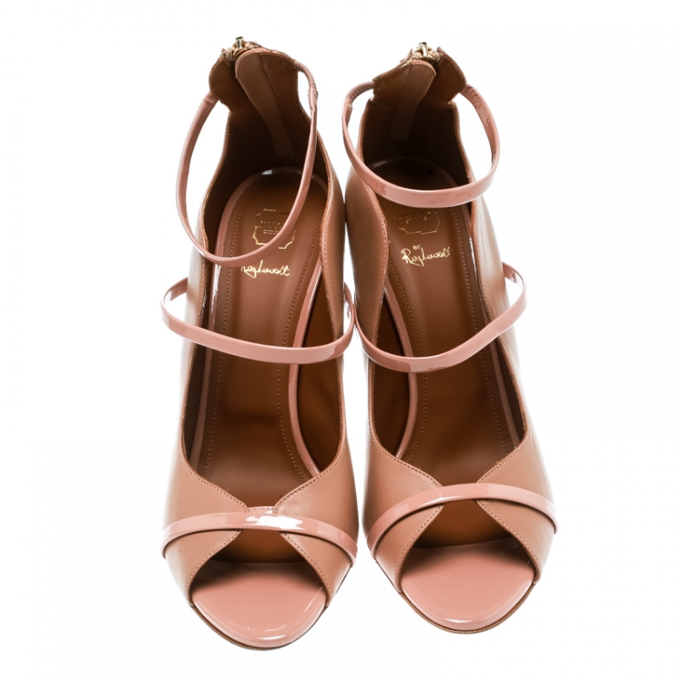 Pre Owned Malone Souliers By Roy Luwolt Beige Leather Mika Triple Band Peep Toe Pumps Size 42