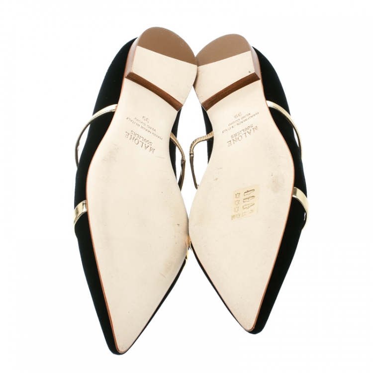 Pre Owned Malone Souliers Black Velvet Maureen Pointed Toe Flats Size 39