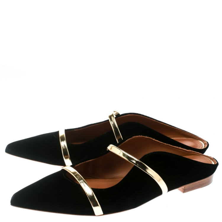 Pre Owned Malone Souliers Black Velvet Maureen Pointed Toe Flats Size 39