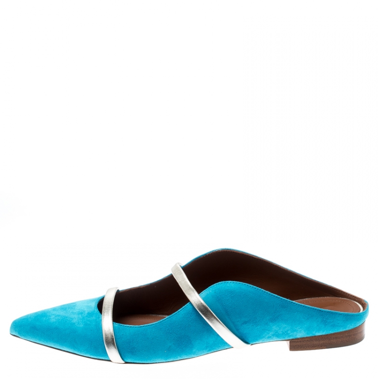 Pre Owned Malone Souliers Blue Suede Maureen Pointed Toe Mules Size 39
