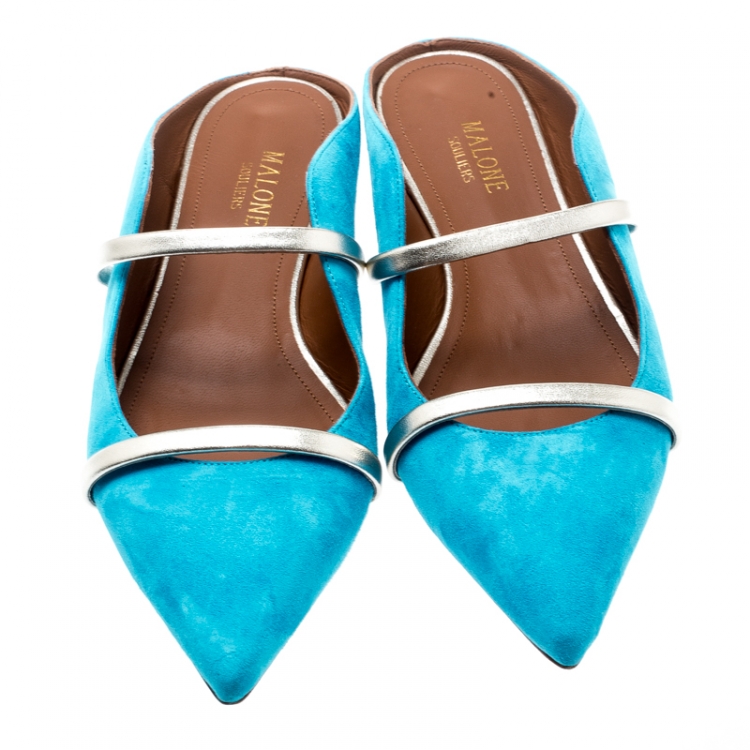 Pre Owned Malone Souliers Blue Suede Maureen Pointed Toe Mules Size 39