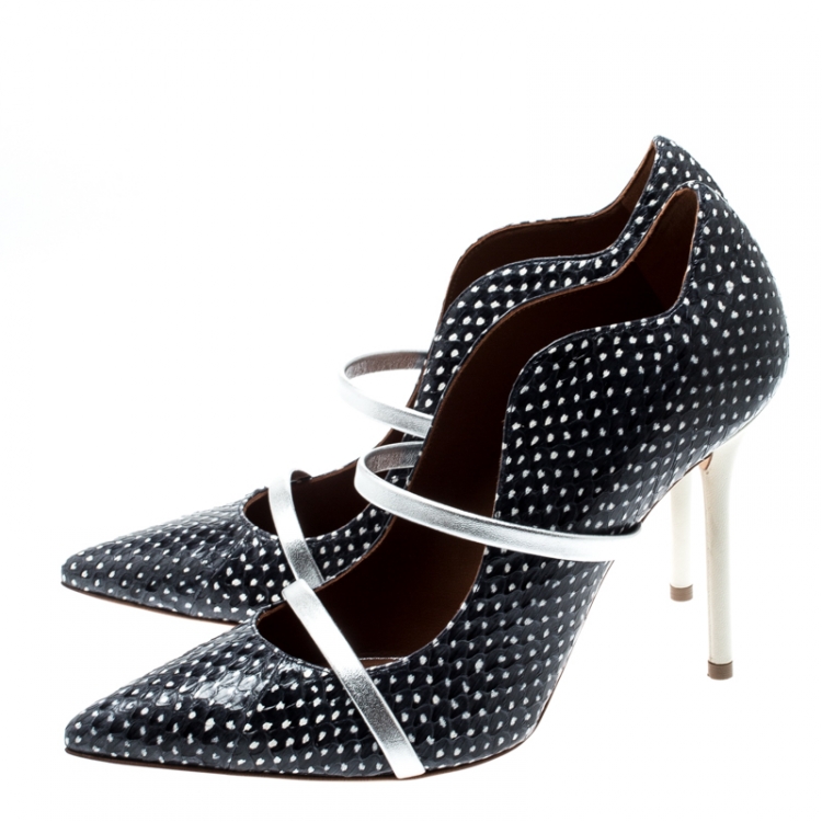 Pre Owned Malone Souliers Monochrome Polka Dot Snakeskin Leather Maureen Pumps Size 39