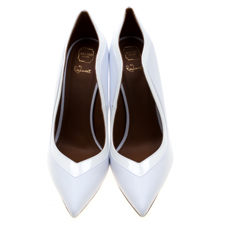 Pre Owned Malone Souliers By Roy Luwolt Optic White Leather Penelope Pointed Toe Pumps Size 40