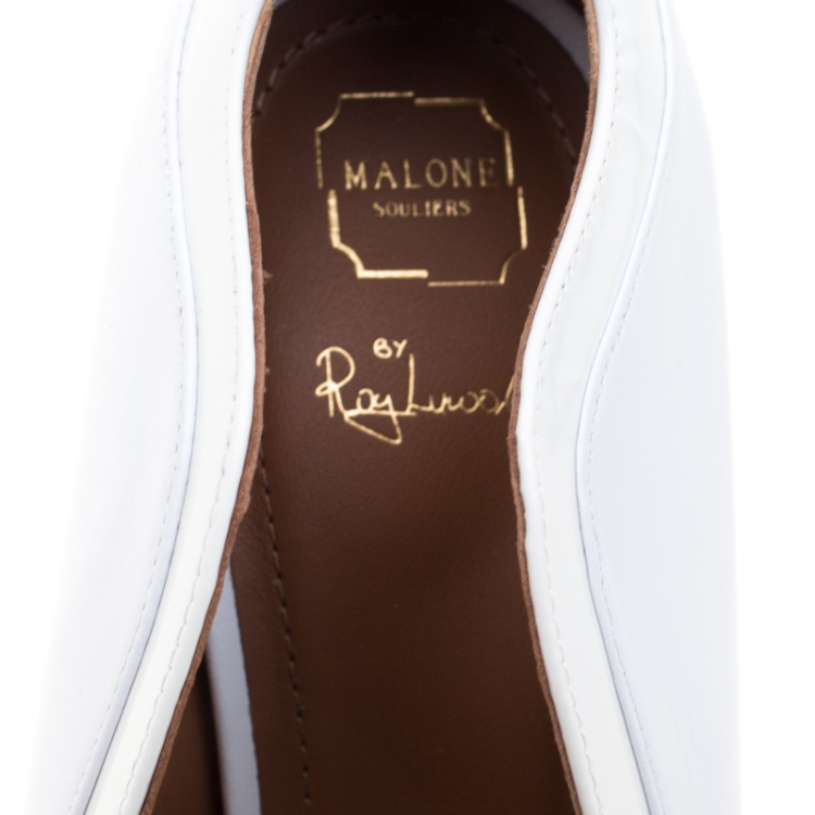 Pre Owned Malone Souliers By Roy Luwolt Optic White Leather Penelope Pointed Toe Pumps Size 40