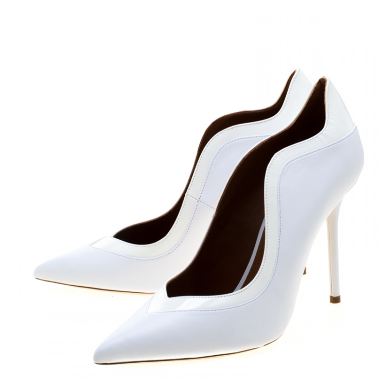 Pre Owned Malone Souliers By Roy Luwolt Optic White Leather Penelope Pointed Toe Pumps Size 40