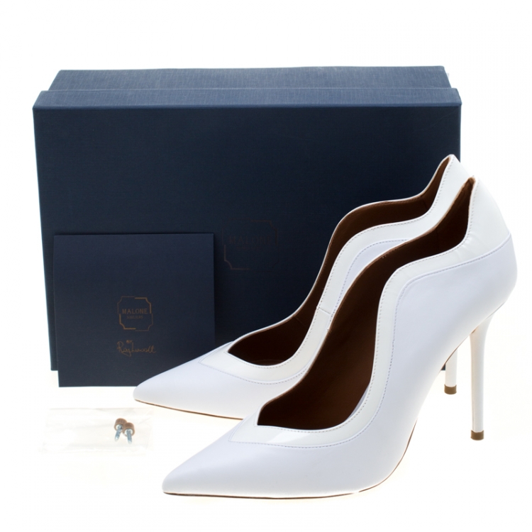 Pre Owned Malone Souliers By Roy Luwolt Optic White Leather Penelope Pointed Toe Pumps Size 40