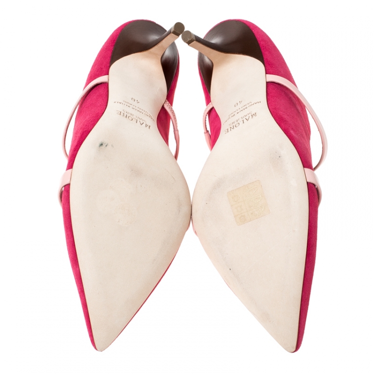 Pre Owned Malone Souliers Pink Suede And Leather Trim Maureen Pointed Toe Mules Size 40