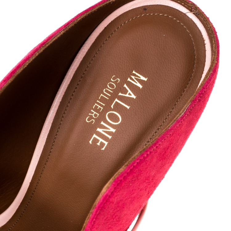Pre Owned Malone Souliers Pink Suede And Leather Trim Maureen Pointed Toe Mules Size 40