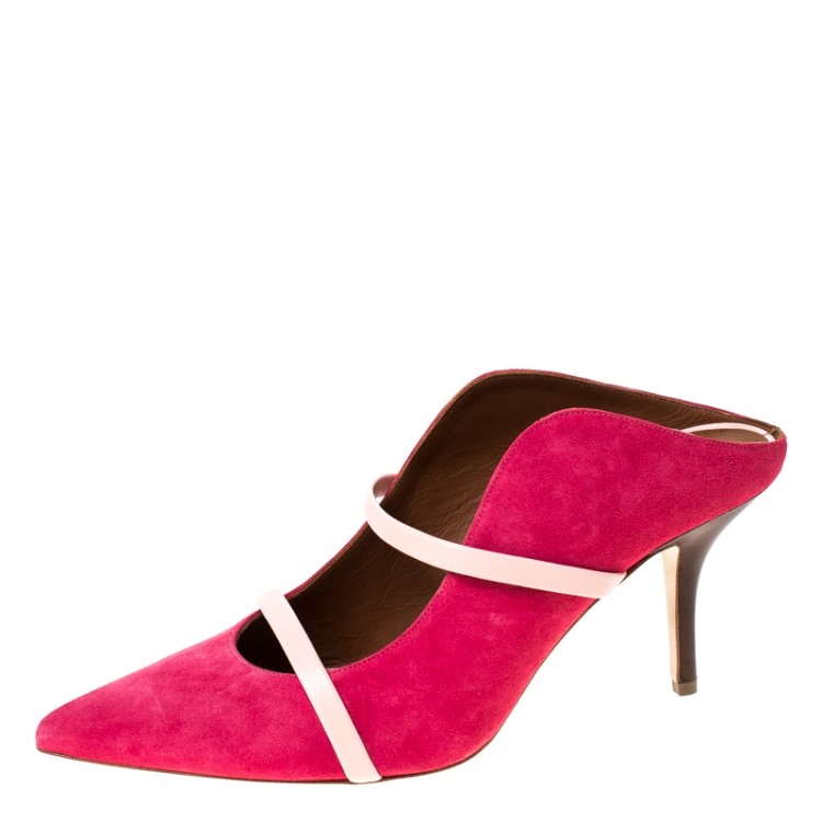 Pre Owned Malone Souliers Pink Suede And Leather Trim Maureen Pointed Toe Mules Size 40