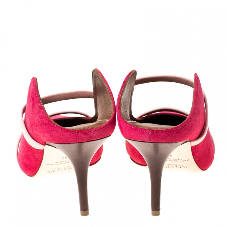 Pre Owned Malone Souliers Pink Suede And Leather Trim Maureen Pointed Toe Mules Size 40