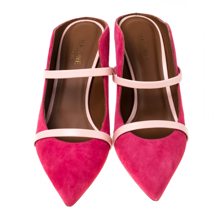 Pre Owned Malone Souliers Pink Suede And Leather Trim Maureen Pointed Toe Mules Size 40