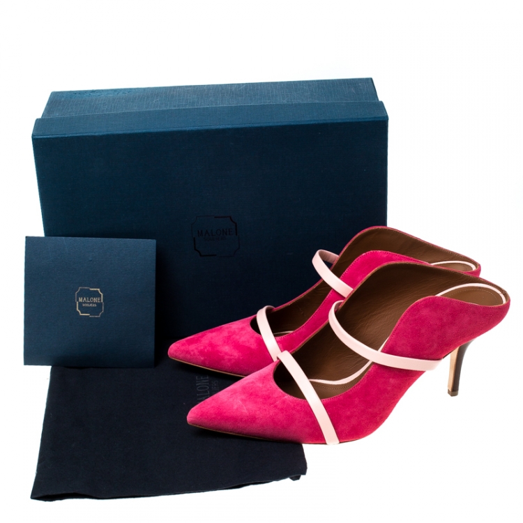 Pre Owned Malone Souliers Pink Suede And Leather Trim Maureen Pointed Toe Mules Size 40