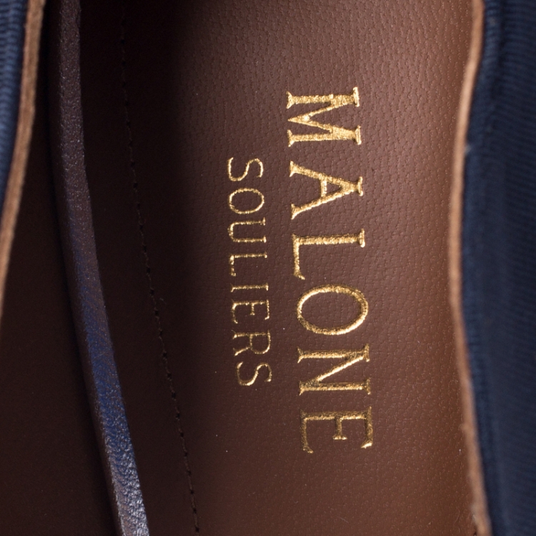 Pre Owned Malone Souliers Navy Blue Moire Fabric Maureen Pointed Toe Mules Size 37.5