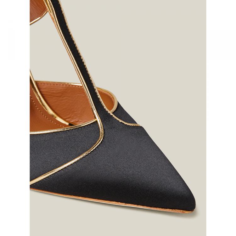 مملوكة مسبقًا Malone Souliers Black Imogen Satin Heels Size IT 36.5
