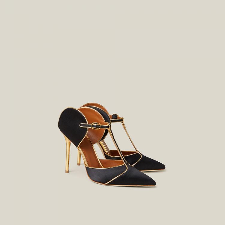 مملوكة مسبقًا Malone Souliers Black Imogen Satin Heels Size IT 36.5
